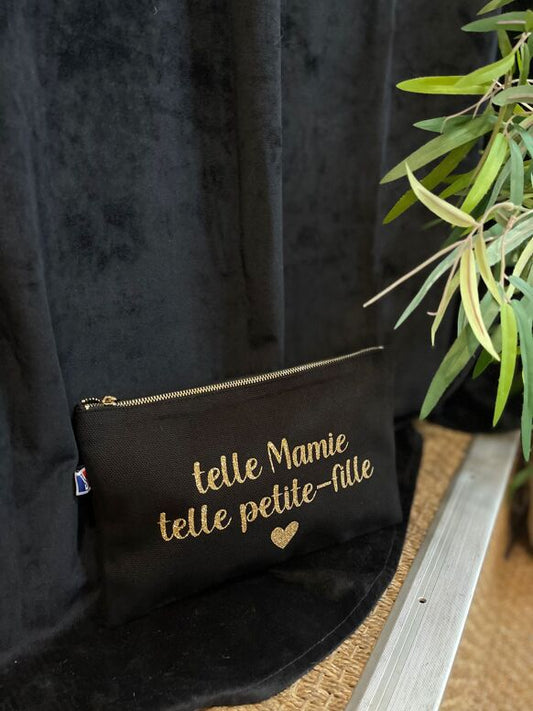 Pochette zippée Noir et doré "Telle mamie telle petite-fille"