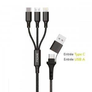 Câble de charge 3 en 1 avec entrée USB et Type C