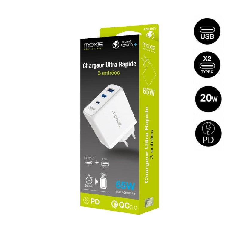 Chargeur secteur 65W triple sorties