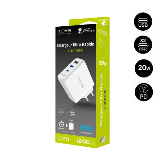 Chargeur secteur 65W triple sorties