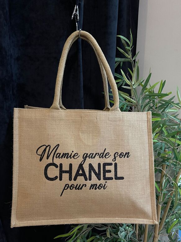 Grand cabas jute naturel "Mamie garde son Chanel pour moi"