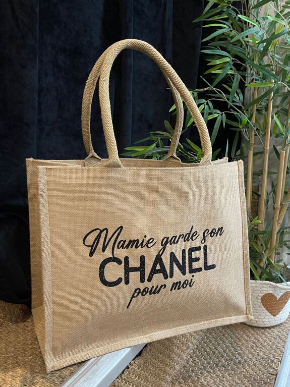 Grand cabas jute naturel "Mamie garde son Chanel pour moi"