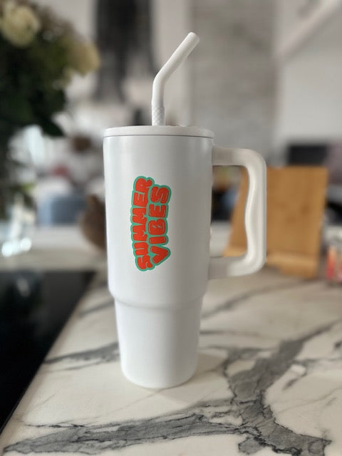 Mug blanc "Summer Vibes" 900ml en acier inoxydable recyclé