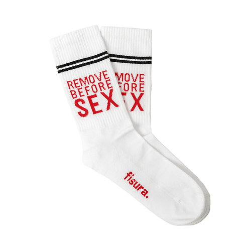 Chaussettes unisexe Blanche, rouge et noir "Remove before sex"